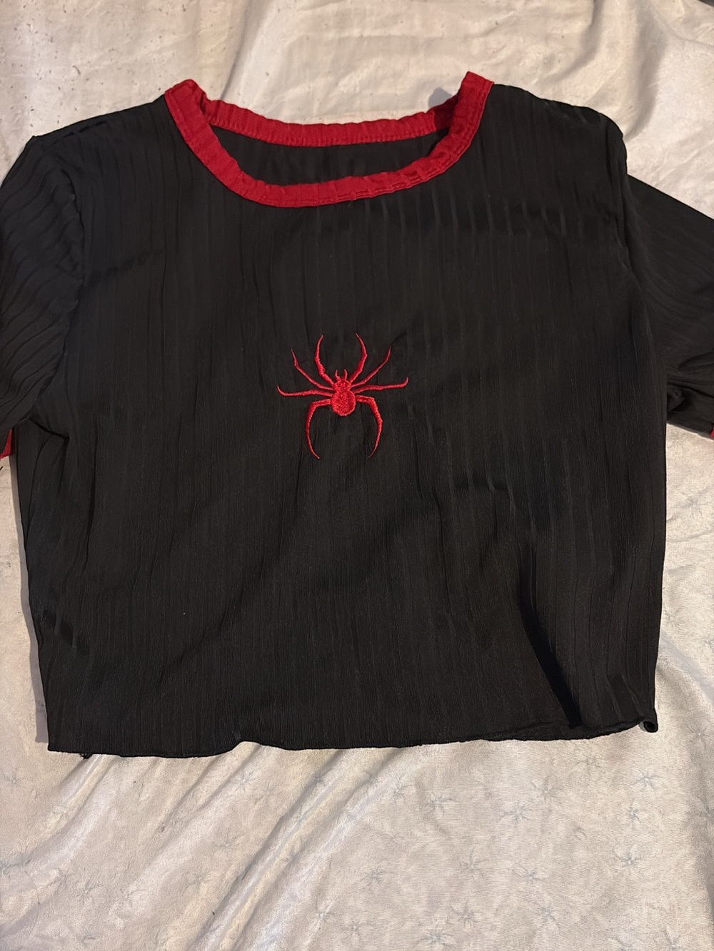SHEIN Black Crop Top with Red Spider Embroidery